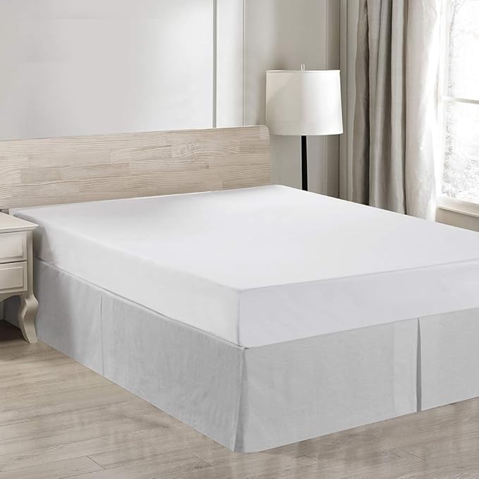 Simple&Opulence Belgian Linen Bed Skirt with Classic 14 inch Tailored Drop Dust Ruffle, Easy Fit Breathable Premium Natural Flax- Basic Grey, Queen