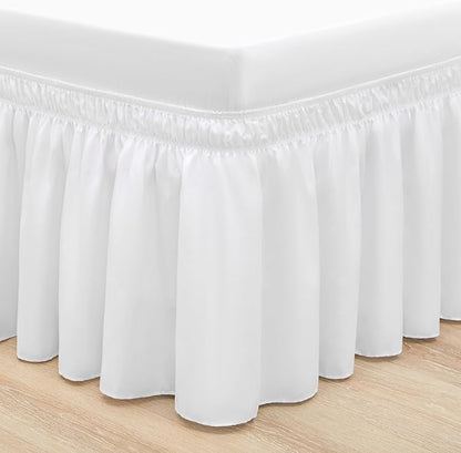 RIMELA White Bed Skirt King Size 18 Inch Drop, Elastic Bed Skirting for Bed Base and Frame, Bedding Dust Ruffle Easy to Install, Lightweight Wrap Around Adjustable Bedskirt