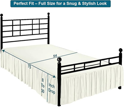 Shreem Linen Ruffled Bed Skirt with Split Corners, Gathered Style, 100% Microfiber, 30-Inch Drop, Dust Ruffle Bedskirt with Platform, Full-XL, Ivory