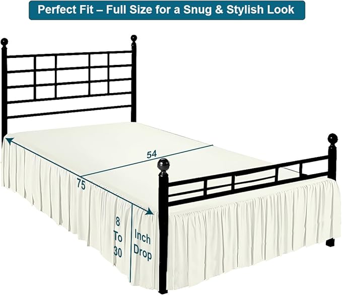 Shreem Linen Ruffled Bed Skirt with Split Corners, Gathered Style, 100% Microfiber, 8-Inch Drop, Dust Ruffle Bedskirt with Platform, Full, Ivory