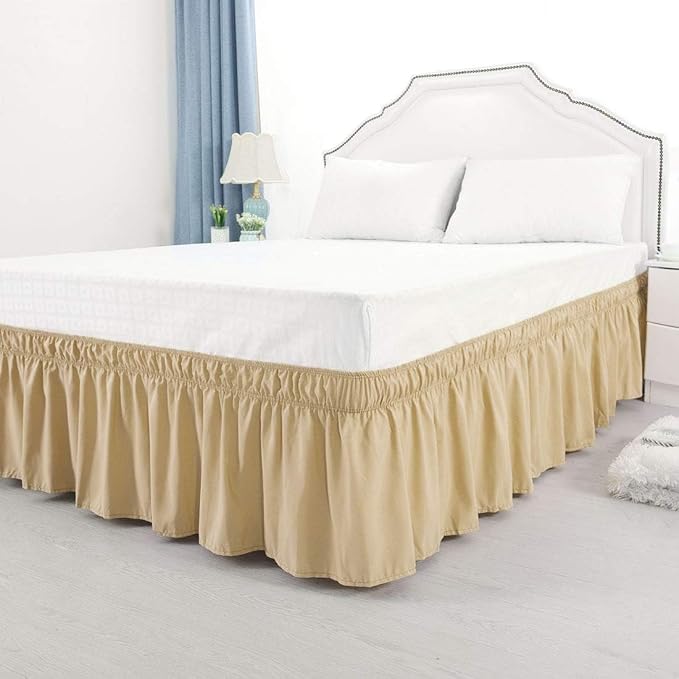 Taupe Wrap Around Bed Skirts with 16" Drop - Three Sides Fabric Adjustable Elastic Dust Ruffle Silky Soft -600 TC Stretchy Bed Skirt-King XL(78"X 84") Taupe