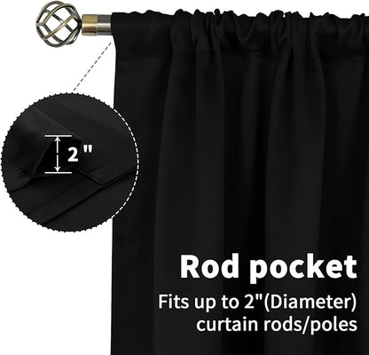 BGment Black 54 Inches Length Blackout Curtains for Bedroom - Rod Pocket Thermal Insulated Drapes for Short Window/Basement Room Darkening Blinds Shading Privacy, 42 x 54 Inch, 2 Panels