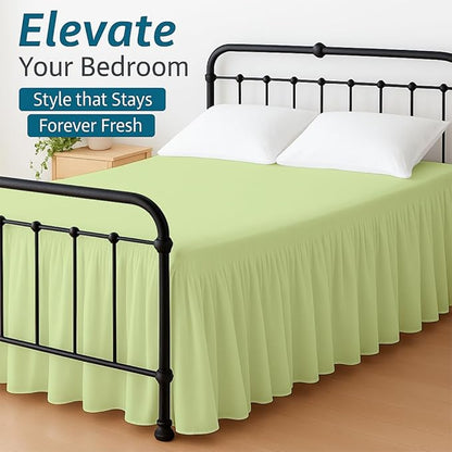 Shreem Linen Ruffled Bed Skirt with Split Corners, Gathered Style, 100% Microfiber, 12-Inch Drop, Dust Ruffle Bedskirt with Platform, Twin-XXL, Sage