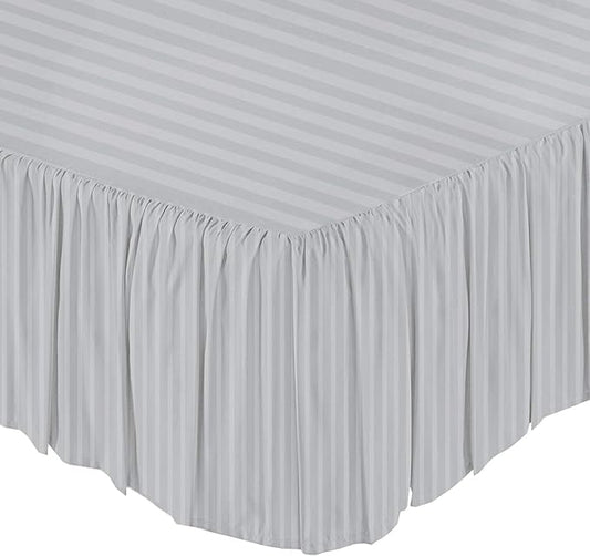 KRISHNA Ruffled Bed Skirt with Split Corners Queen, 100% Microfiber Hotel Quality, 15 Inch Drop Dust Ruffle Gathered Bedskirt with Platform, 60" x 80", Light Grey Stripe