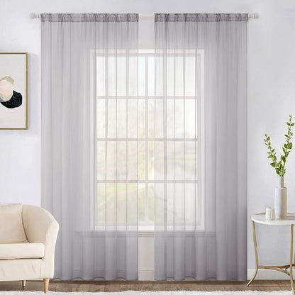 MIULEE 2 Panels Solid Color Sheer Window Curtains Elegant Window Voile Panels/Drapes/Treatment for Bedroom Living Room (54X72 Inches Light Grey)