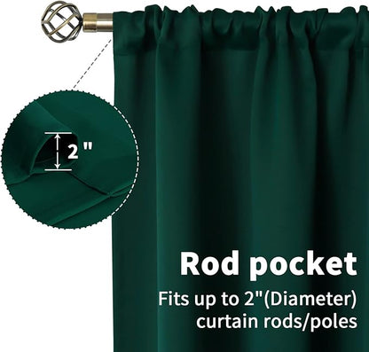 BGment Emerald Green Blackout Kitchen Curtains 45 Inch Length - Small Thermal Insulated Drapes with Rod Pocket Christmas Decor for Bathroom Cafe Window, 34 x 45 Inch, 2 Panels