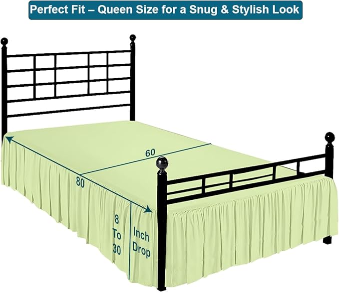 Shreem Linen Ruffled Bed Skirt with Split Corners, Gathered Style, 100% Microfiber, 18-Inch Drop, Dust Ruffle Bedskirt with Platform, Queen, Sage