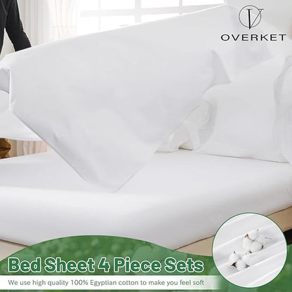 Egyptian Cotton Sheets Full Size 4PCS 1000 Thread Count Sateen Weave Soft Breathable 16-Inch Deep Pocket （Full,White）