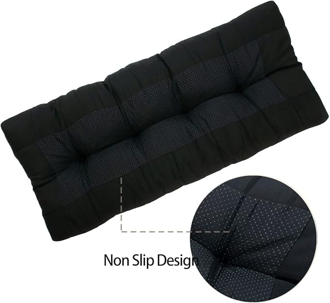 FUNHOME Outdoor Bench Cushion 48 x18 inch with Non-Slip Grips,Water Resistant Porch Swing Cushion,Bench Pillow Pads,Tufted Cushions for Patio Garden Furniture,48" Seat Cushions(Black)