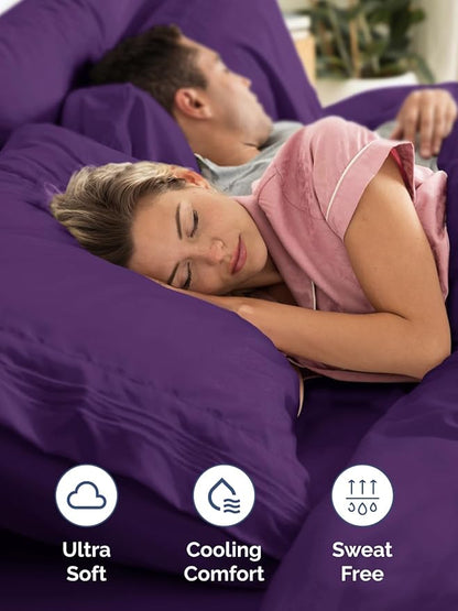 Extra Deep Queen Fitted Sheet - Hotel Luxury Single Fitted Sheet Only - Easily Fits 18 inch to 24 inch Mattress - Ultra Soft, Wrinkle & Fade Free with Extra Deep Pockets - Breathable & Comfy - Purple