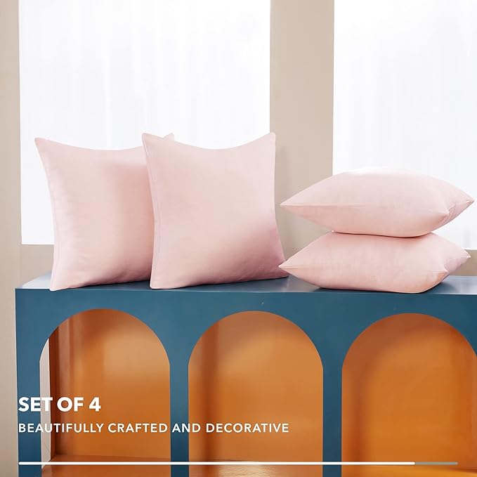 Deconovo Decorative Throw Pillow Covers - Set of 4 Soft Linen Cushion Covers, 20x20 Inch, Green & Machine Washable Pillowcases for Sofa, Bedroom, Living Room Décor, Pink,Covers ONLY, No Inserts