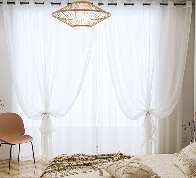 PI Clear White Sheer Curtains 108 Inches Length with Grommet Top, Voile Window Curtains Treatment for Living Room/Bedroom/Patio 1 Pair 2 Panels (W52 X L108, Optical White)