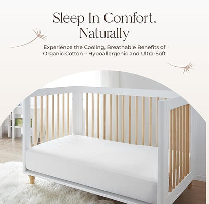 Organic Crib Mattress Protector - 100% Waterproof Crib Mattress Protector Pad with Soft Quiet & Breathable Triple Layer Protection for Sensitive Skin - GOTS Certified & Machine Washable (52"x28"x9”)