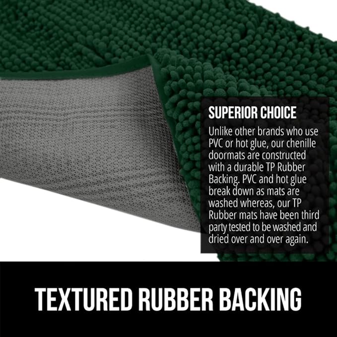 GORILLA GRIP SOAKSTOPPER Dog Door Mat, 30x20 Machine Washable Rug Absorbent Doormat Captures Moisture Mud Dirt, Quick Dry Soft Chenille Entryway Rugs Indoor Entrance Mats for Dog Paws, Deep Green