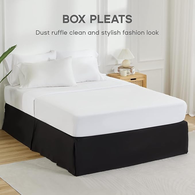 SONIVE Queen Bed Skirt,15" Drop Pleated Dust Ruffle,Classic Tailored Easy Fit Brushed Microfiber Skirts Hotel Quality Shrinkage & Fade Resistant Black