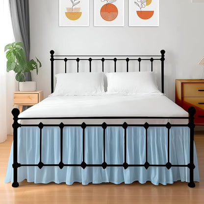 Shreem Linen Ruffled Bed Skirt with Split Corners, Gathered Style, 100% Microfiber, 12-Inch Drop, Dust Ruffle Bedskirt with Platform, Cal-King, Light Blue