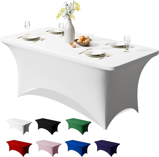 Trlyc 1 Pack 6FT Spandex Table Cloth - 72 x 30 Inch Rectangular Stretch Tablecloth, Wrinkle Resistant Scretch Table Cover for Wedding, Party, Banquet, Picnic, Outdoor Decoration (1Pcs,White)