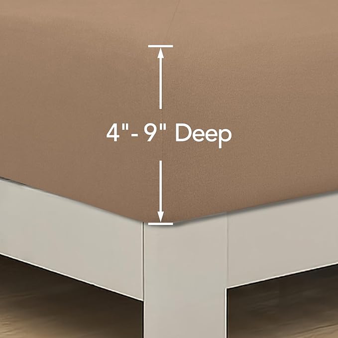 PureFit Stretchy Box Spring Cover King - Elastic Fitted Box Spring Wrap Around 4 Sides, Wrinkle & Fading Resistant Fits King and C-King Size Beds, Camel
