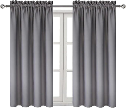 DWCN Grey Blackout Curtains for Bedroom – Rod Pocket Thermal Insulated Energy Saving Drapes for Living Room and Bedroom, W 38 x L 54 Inch, 2 Panels