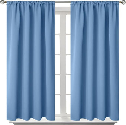BGment Denim Blue Blackout Curtains 40 Inches Length for Bedroom Kitchen Window - Short Thermal Insulated Drapes with Rod Pocket Darkening Privacy for Bathroom Cafe, 2 Panels, 42 x 40 Inch