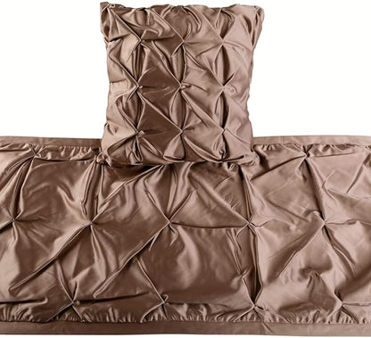 The HomeCentric Beige Bed Runner Without Pillow Cover, Queen Size 74"x18" Decorative Bed Runner, Beige Satin Bed Scarf in Pintucks - Satin Ballet Swirl