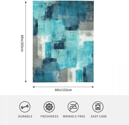LOKMU Throw Blanket, Teal and Grey Abstract Art Ultra-Soft Cozy Flannel Blankets, Fuzzy Plush Lightweight Modern Blanket for Couch Sofa Bedding Home Decor, 80" L x 60" W