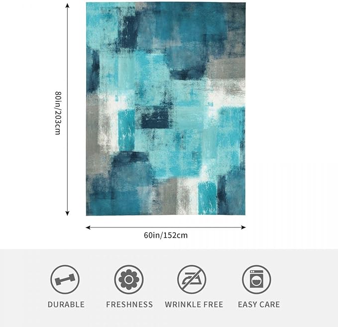 LOKMU Throw Blanket, Teal and Grey Abstract Art Ultra-Soft Cozy Flannel Blankets, Fuzzy Plush Lightweight Modern Blanket for Couch Sofa Bedding Home Decor, 60" L x 50" W