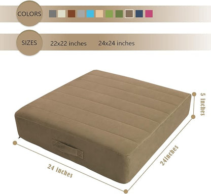 MeMoreCool Square Floor Pillow Seating for Adults Kids, Large Meditation Cushion Floor Pillow with Thick Foam & Soft Tufted Cover, Washable Big Pillow Seat Floor Cushion for Sitting Yoga 24" Coffee