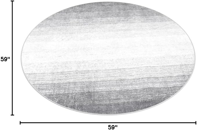 Wonnitar Modern Ombre Washable Round Area Rug 5ft, Grey Round Rugs for Living Room, Non-Slip Large Circle Bathroom Throw Mat, Stain Resistant Low Pile Throw Carpet for Bedroom (Grey, Round 5ft)