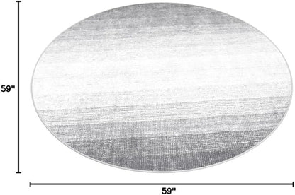 Wonnitar Modern Ombre Washable Round Area Rug 5ft, Grey Round Rugs for Living Room, Non-Slip Large Circle Bathroom Throw Mat, Stain Resistant Low Pile Throw Carpet for Bedroom (Grey, Round 5ft)
