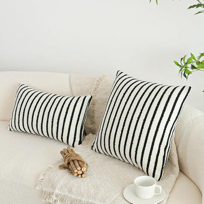 Jonhier White Striped Lumbar Boho Throw Pillow Cover, Modern Boucle Textured Rectangle Pillowcase for Sofa Couch Bed, Neutral Farmhouse Accent Decorative Cushion Cover for Living Room, 12 x 20 inch