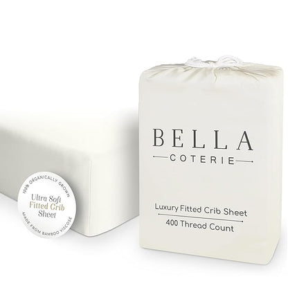 Bella Coterie Luxury Bamboo Viscose Crib Sheet | Organically Grown | Ultra Soft | Cooling for Better Sleep | Deep Pocket Fitted Sheet for Crib & Toddler Mattress | 100% Organically Grown [Ivory]
