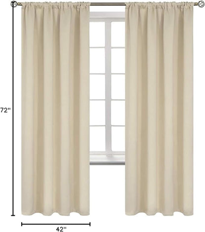 BGment Beige Room Darkening Curtains 72 Inches Long - Rod Pocket Thermal Insulated Blackout Window Drapes for Living Room Bedroom, 42 x 72 Inch, 2 Panels