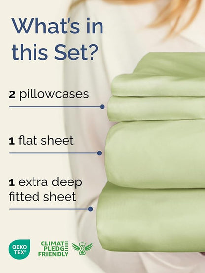 Extra Deep Pocket King Sheets - 4 Piece Breathable & Cooling Bed Sheets - Hotel Luxury Bed Sheet Set - Soft, Wrinkle Free & Comfy - Easily Fits Extra Deep Mattresses - Light Sage Green Sheets Set
