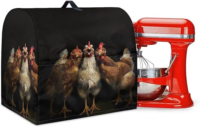 Funny Rooster 3D Print Stand Mixer Covers Kitchen Aid Mixer Cover Mixer Dust Cover with Pockets and Handle Kitchen Accessories Mixer Covers Black