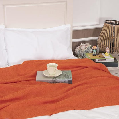 Gealaek Decorative Fluffy Faux Cashmere Throw Blanket Bright Orange Fringe Lightweight Fuzzy Soft Cozy Throws for Sofa Bed Farmhouse Throw Blanket 50" x 60"