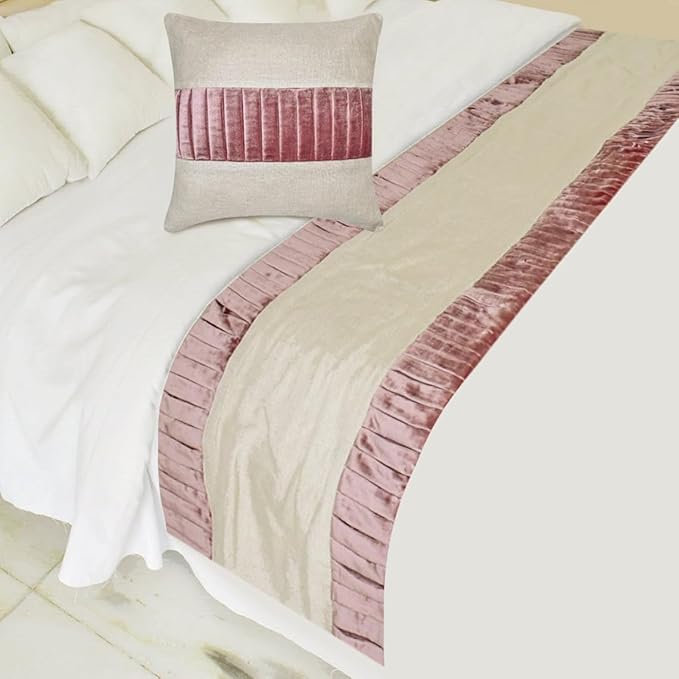 The HomeCentric King/Queen/Twin Purple Luxury Full 68"x18" Bed Runner with One Pillow Cover, Patchwork, Pintucks Bed Scarf on Velvet Fabric - Layer by Layer