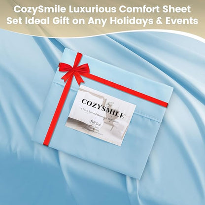 Silky Soft King Sheet Set - Luxury 4 Piece Breathable Cooling Sheets for King Size Bed, 16" Deep Pocket Easy Care Wrinkle Free Bedding Sheet and Pillowcase Set, Sky Blue