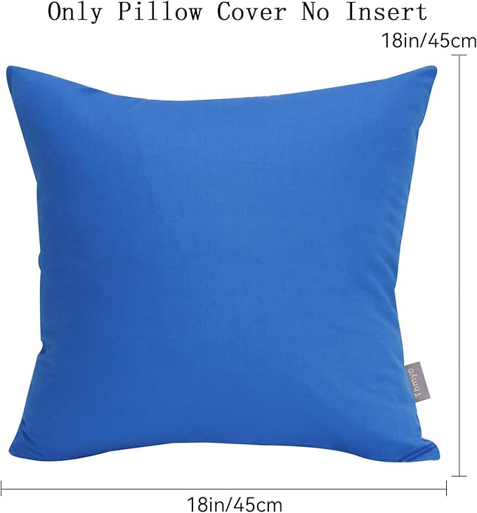 Thmyo 4-Pack 100% Cotton Comfortable Solid Decorative Throw Pillow Case Square Cushion Cover Pillowcase Sublimation Blank Pillow Covers DIY Throw Pillowcase for Sofa Bedroom(18x18 inch/ 45x45cm,Blue)