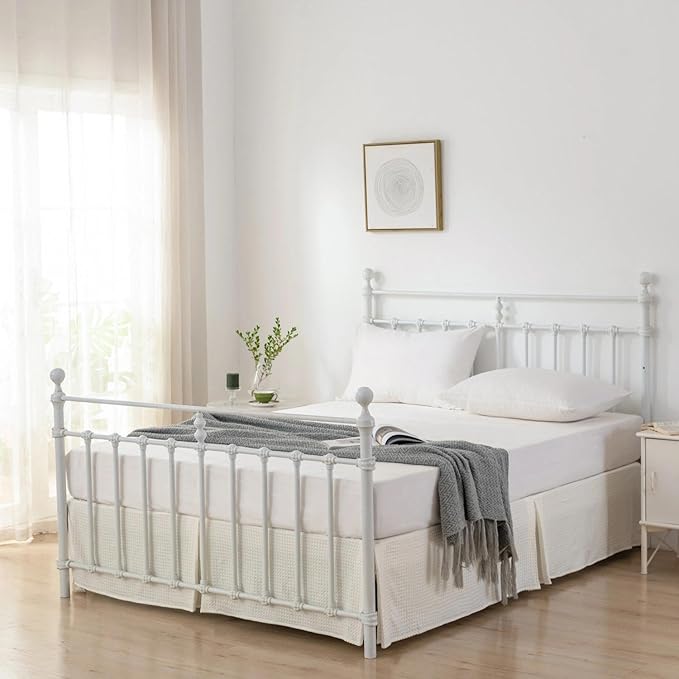Twin Bed Skirt - Twin Size Bed Skirts 12 Inch Drop with Split Corners, Ivory Pleated Waffle Weave Bed Skirt, Tailored Dust Easy Fit, Machine Washable (12" Twin)