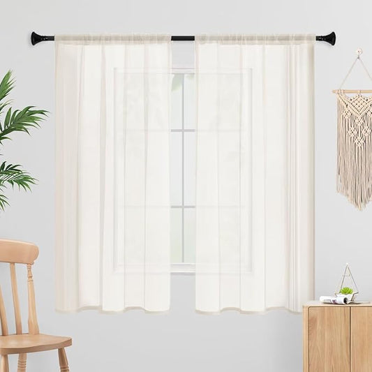 Sheer Curtains 72 Inches Long 2 Panels, Rod Pocket Short Curtain for Kitchen, Bedroom, Cafe Window(Ivory 38" W x 72" L)