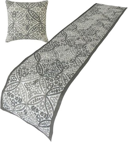 The HomeCentric King/Queen/Twin Gray Designer Twin 53"x18" Bed Runner Without Pillow Cover, Moroccan, Pearl, Geometric & Embroidered Bed Scarf on Embroidered Fabric - Meryem