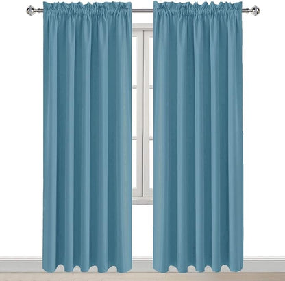 DWCN Blackout Curtains for Living Room Thermal Insulated, Energy Saving & Noise Reducing Bedroom Curtains, Stone Blue, W 60x L 84 Inch, Set of 2 Rod Pocket Curtain Panels
