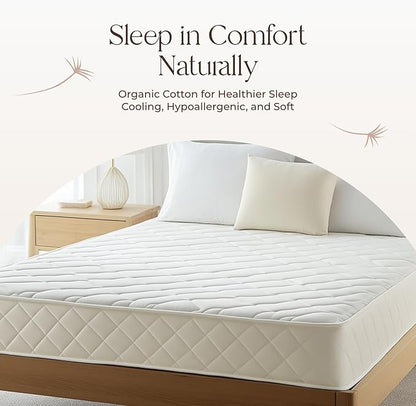 100% Cotton Organic Mattress Protector - Breathable & Cooling Mattress Protector Queen Size - Premium 300GSM Quilted and Noiseless Machine Washable Organic Cotton Mattress Protector (Ivory, Cal King)