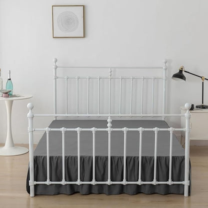 Bed Skirt Ruffled Bed Skirt with Split Corners, 18 Inch Drop Dust Ruffle Bed Skirt with Platform, Dark Grey, 18" King