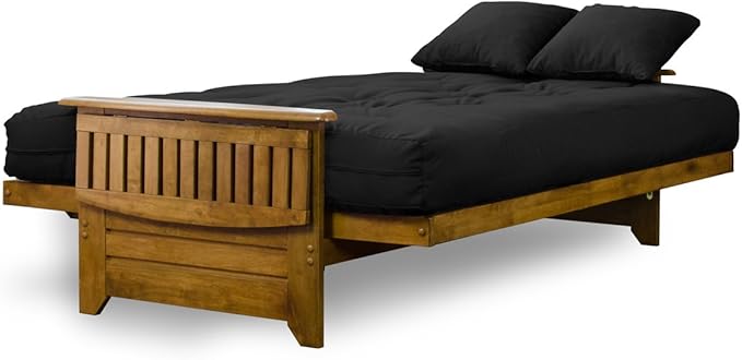Nirvana Futons Brentwood Tray Arm Futon Sofabed Set - Full Frame, 8" Thick Black Mattress, Rich Heritage Finish