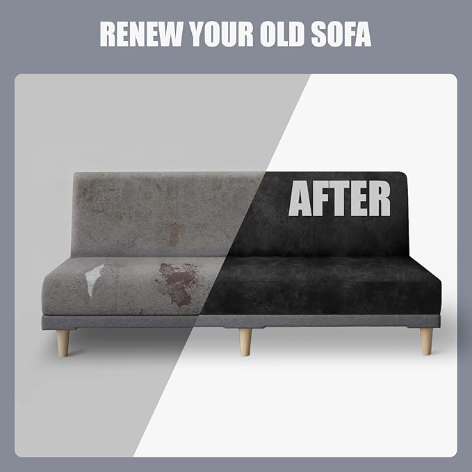 molasofa Leather Like Stretch Futon Slipcover Armless Futon Bed Sofa Cover Furniture Protector with Elastic Bottom, Soft and Washable Futon Cover for Sofa Bed Stay in Place（X Larger，Dark Grey）