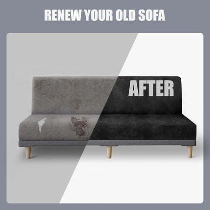 molasofa Leather Like Stretch Futon Slipcover Armless Futon Bed Sofa Cover Furniture Protector with Elastic Bottom, Soft and Washable Futon Cover for Sofa Bed Stay in Place（X Larger，Dark Grey）