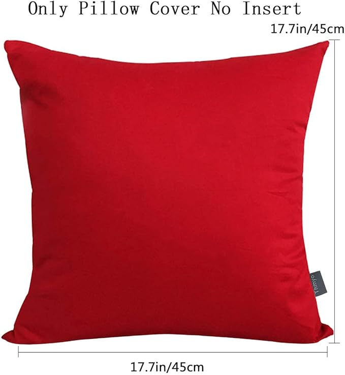 Thmyo 4-Pack 100% Cotton Comfortable Solid Decorative Throw Pillow Cases Square Cushion Cover Pillowcases Sublimation Blank Christmas DIY Throw Pillow Covers for Sofa Bed Car(18x18 inch/ 45x45cm,Red)