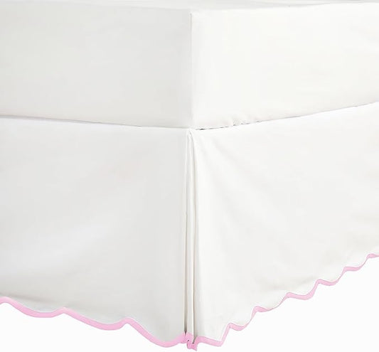 HIG Off-White Chic Twin XL Bed Skirt - Easy Fit Scallop Edge Pleated Bedskirts, 14 Inch Drop Anti-Slip Dust Ruffle, Thick Fabric for Enhanced Privacy, Pre-Washed for Long-Lasting Use(N60022)